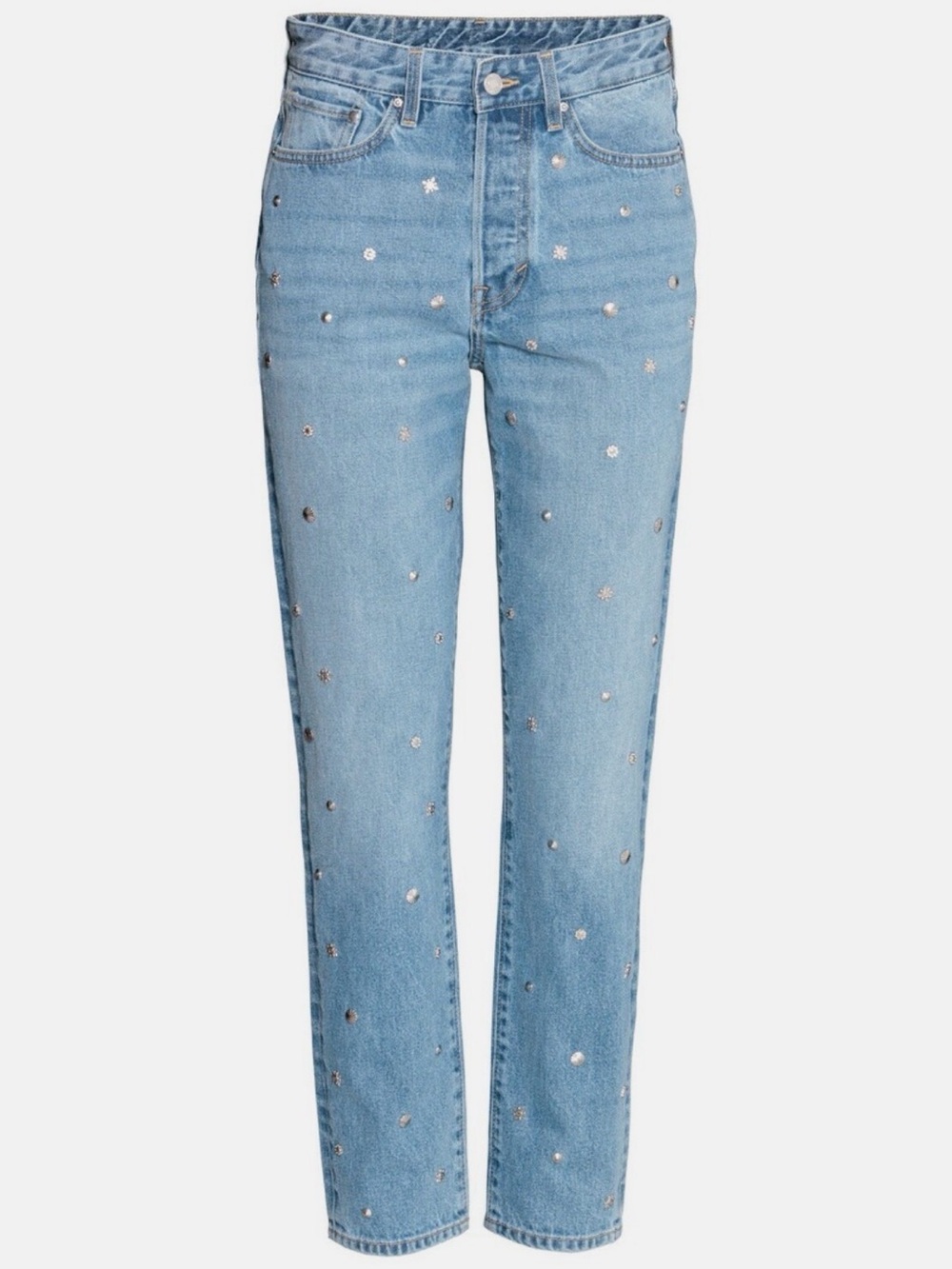 H&M Mid-Blue Straight Leg Jeans with Pearl & Star Studs
